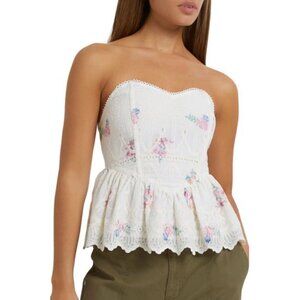 NWT Veveret Ivory Floral Printed Broderie Strapless Peplum Top